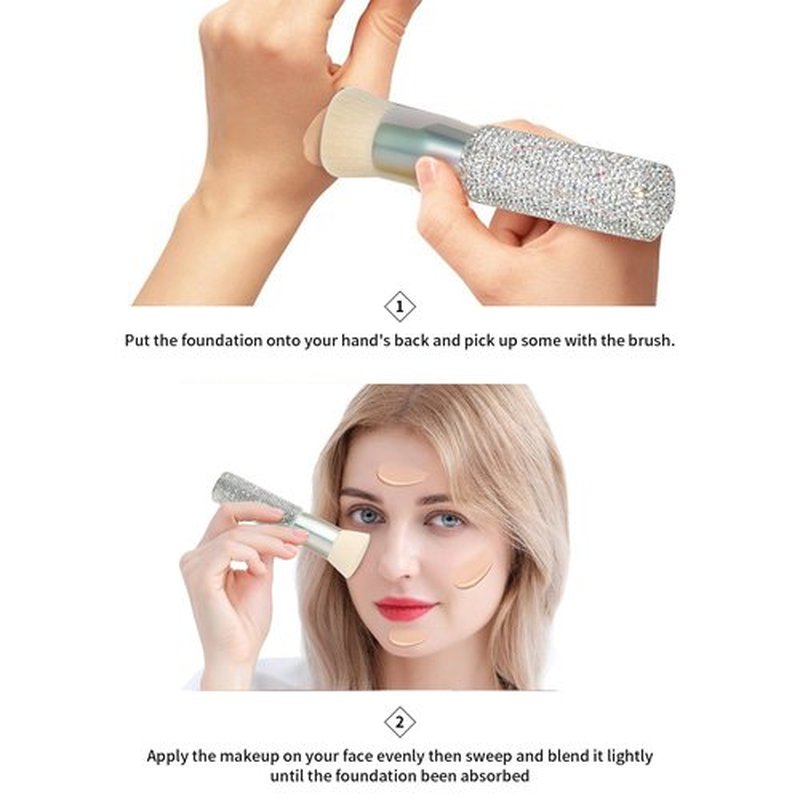 DUcare Rhinestone Foundation brush Diamond Bling Makeup Tanning Brush Flat Top Kabuki Brush, Synthetic Professional Liquid Blending Mineral Powder Makeup Tools