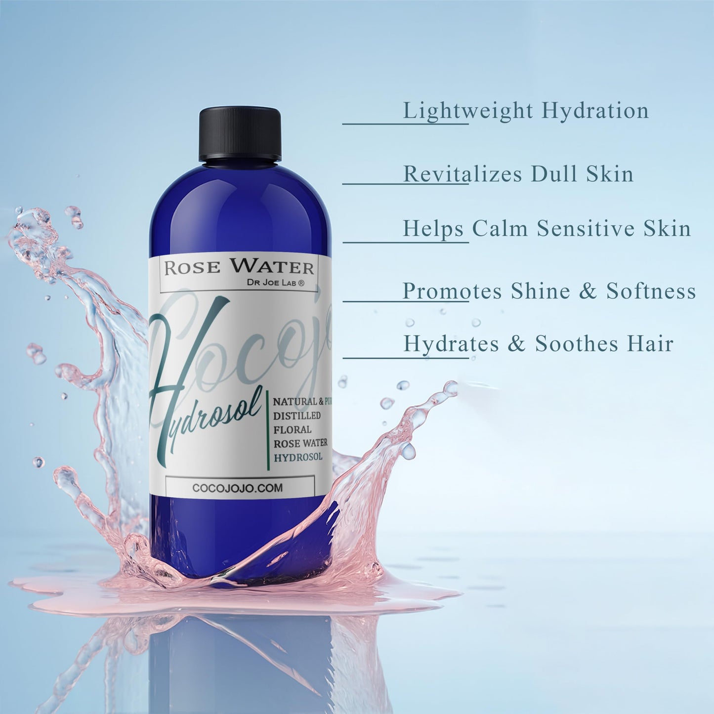 COCOJOJO Rose Water Hydrating Face Mist, 32 oz - Pure and Natural Rose Hydrosol for All Skin Types