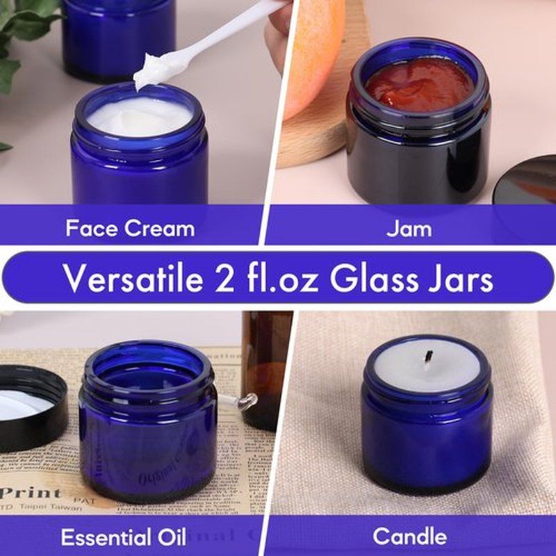 Jaisie.W 2 oz Glass Jars with Lids 24Pack- Portable Small Glass Jars with Lids 2 oz,Empty Cosmetic Jars for Lotions,Scrubs(2fl. oz, Set of 24)