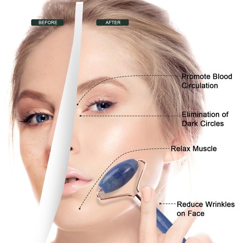 XYZBSTAR Jade Roller for Face, Facial Roller Massager Skin Care Tool, Gua Sha Facial Tools for Face, Neck, Eyes, Reduce Puffiness of The Skin(Blue)