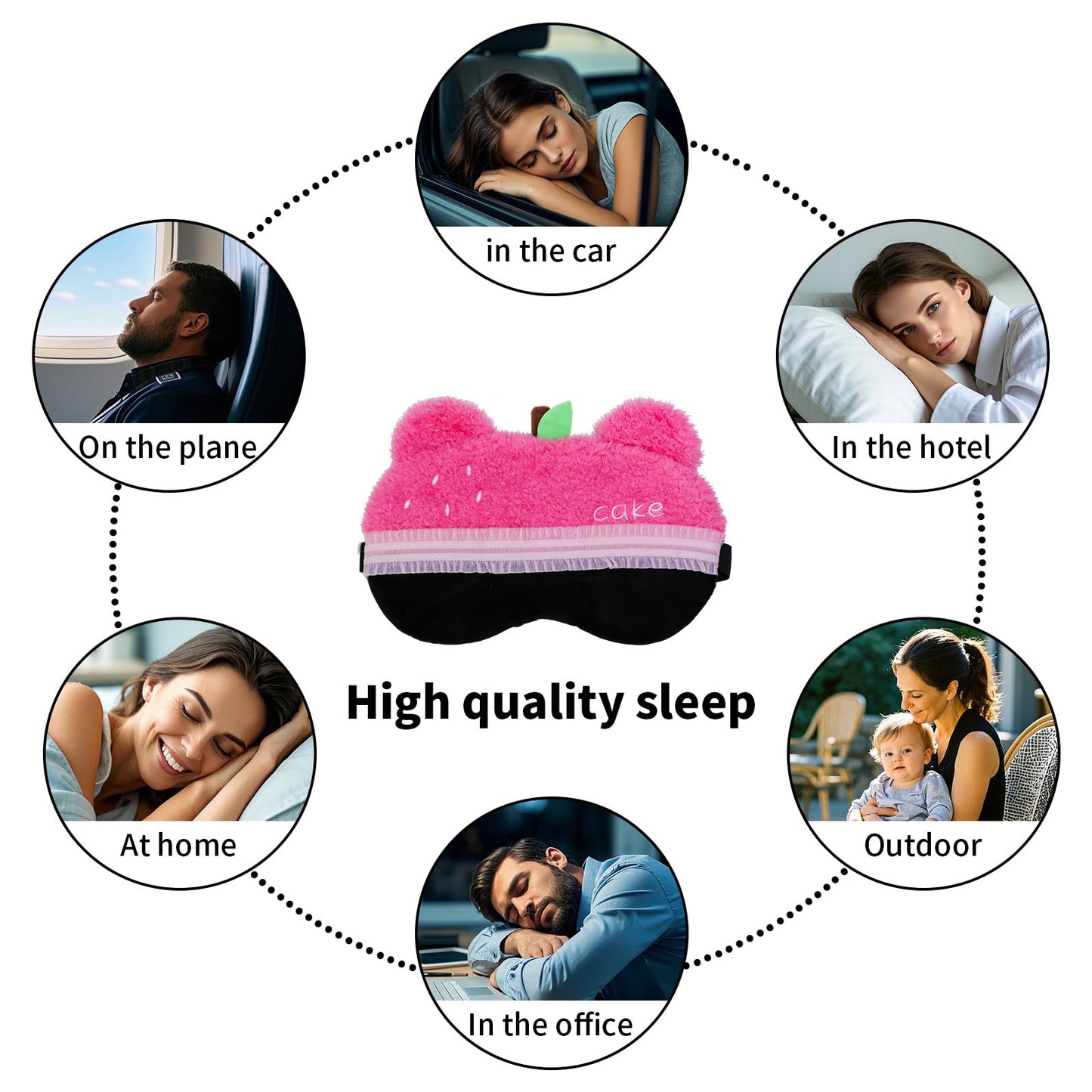 PERFECTSIGHT Sleep Eye Masks, Cute Bear Plush Sleep Eye Cover Lightweight Adjustable Eyeshade Faux Fur Mask Cover for Women Men Kids Sleep Travel Nap, Rose Pink Cake