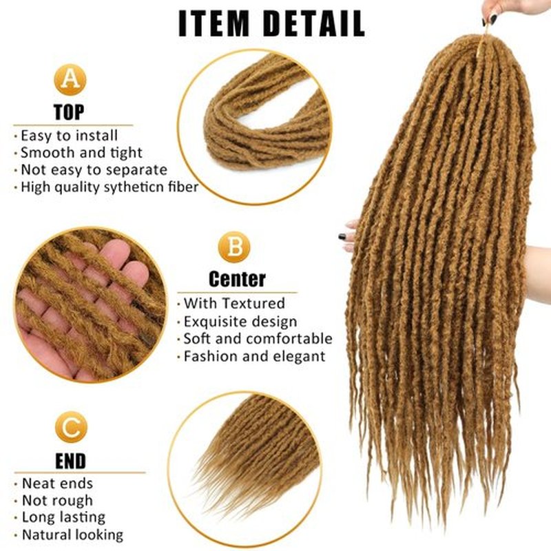 Aguacor Synthetic Textured Dreadlocks Straight Double Ended Dreadlock Extensions with Texture 20inches 5 Strands Thin Soft DE Dreadlock Extensions for Women (5 Strands, 27#)