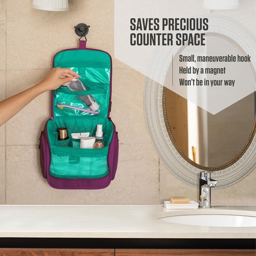 VENTURE 4TH Hanging Travel Toiletry Bag for Women & Men - Travel Organizer with Expandable Compartments & Removable Clear Pouch for Toiletries (Purple/Mint)