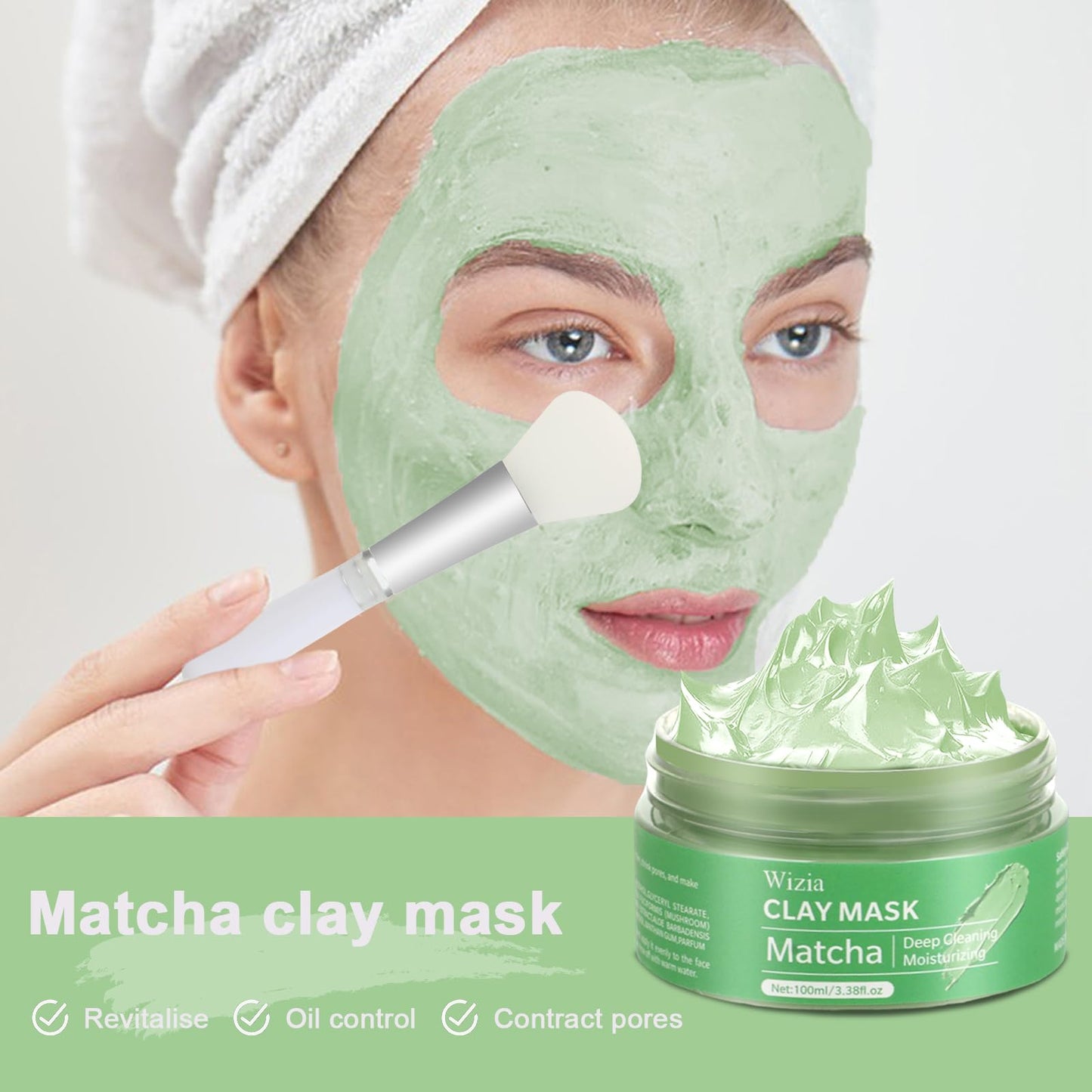 Wizia 3-Pack Clay Face Mask Set with Brush | Dead Sea Mineral, Green Tea & Rose Clay Masks | Deep Cleansing & Hydrating Facial Skincare Set for Women, Teens, All Skin Types