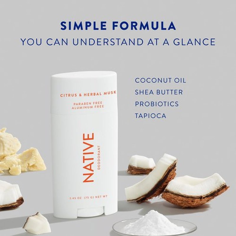 Native Deodorant | Natural Deodorant for Men, Aluminum Free with Baking Soda, Probiotics, Coconut Oil and Shea Butter | Citrus & Herbal Musk