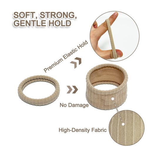Jseng 10Packs Seamless Hair Ties for Women - No Damage Elastic Ponytail Holders Hair Accessories for Thick Curly Hair - Neutral Brown