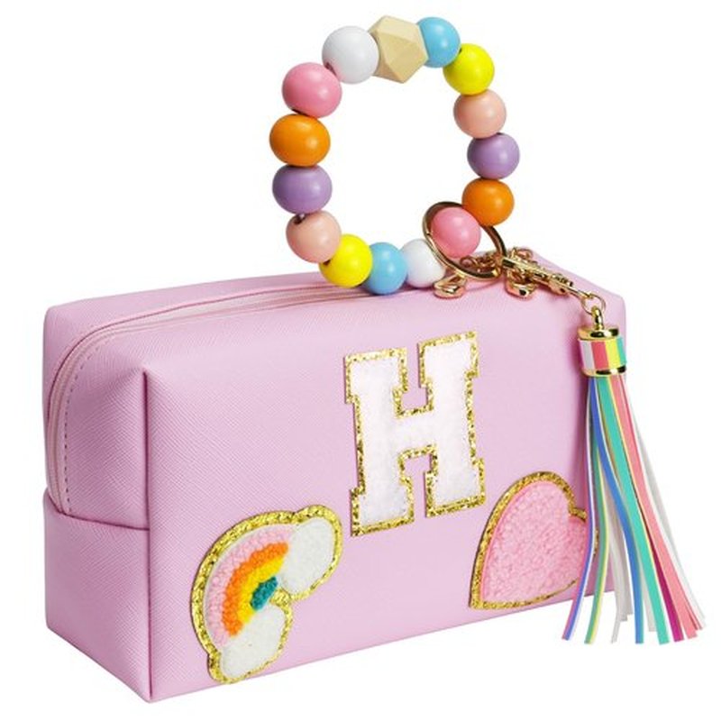 Elilier Birthday Gifts for 4 5 6 7 8 9 10 11 12 13 Year Old Girls, Monogrammed Makeup Bags with Zipper, Cute Makeup Pouch, Initial Birthday Christams Gifts Bag for Daughter Friends Sister(Medium)
