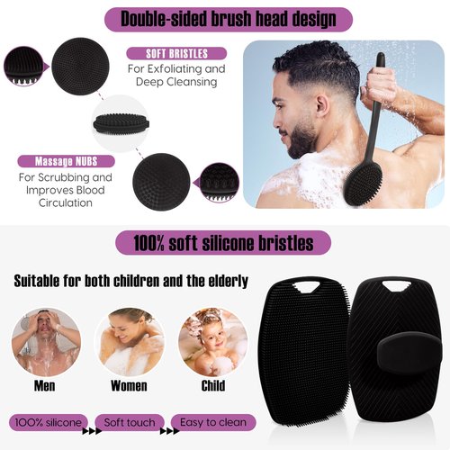 VWMYQ Back Scrubber for Shower, New Upgrade Multifunction Exfoliator Body Scrubber for Effective Shower Scrubber for Body, Ergonomic No-Slip Handle and Easier Product Foam Silicone （2 Pack）