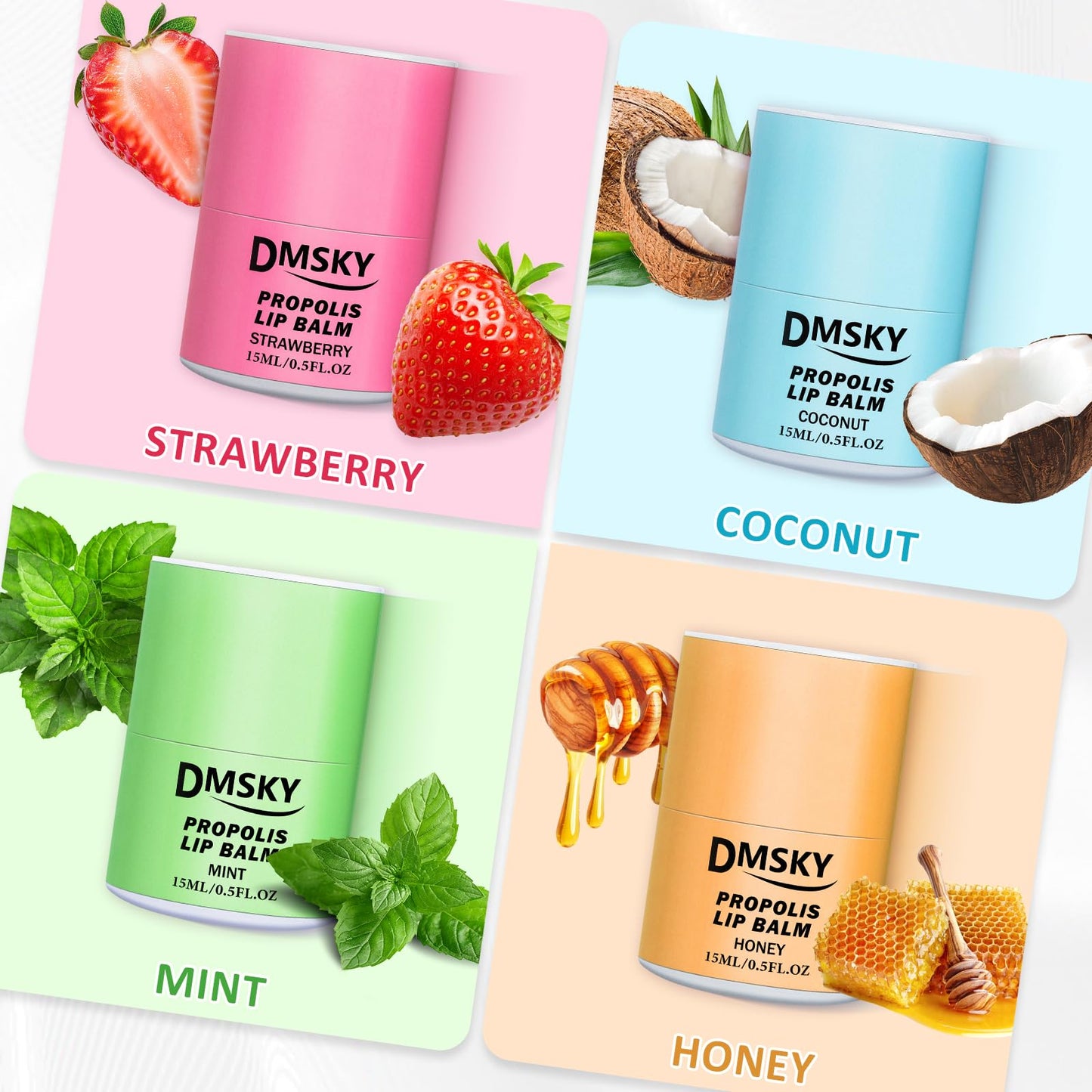 DMSKY Lip Sleeping Mask Set 8 Pack, Lip Butter with Propolis and Vitamin E, Lip Balm for Dry Lips, Reduce Lip Lines and Improve Lip Color