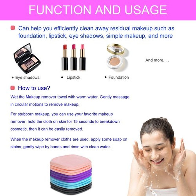 Makeup Remover Cloth 12-day set Reusable Microfiber Makeup Remover Pads Cotton Rounds Face Pads Eye Makeup Remover Pads for Women 5" X 5" - Pink Blue Purple Black