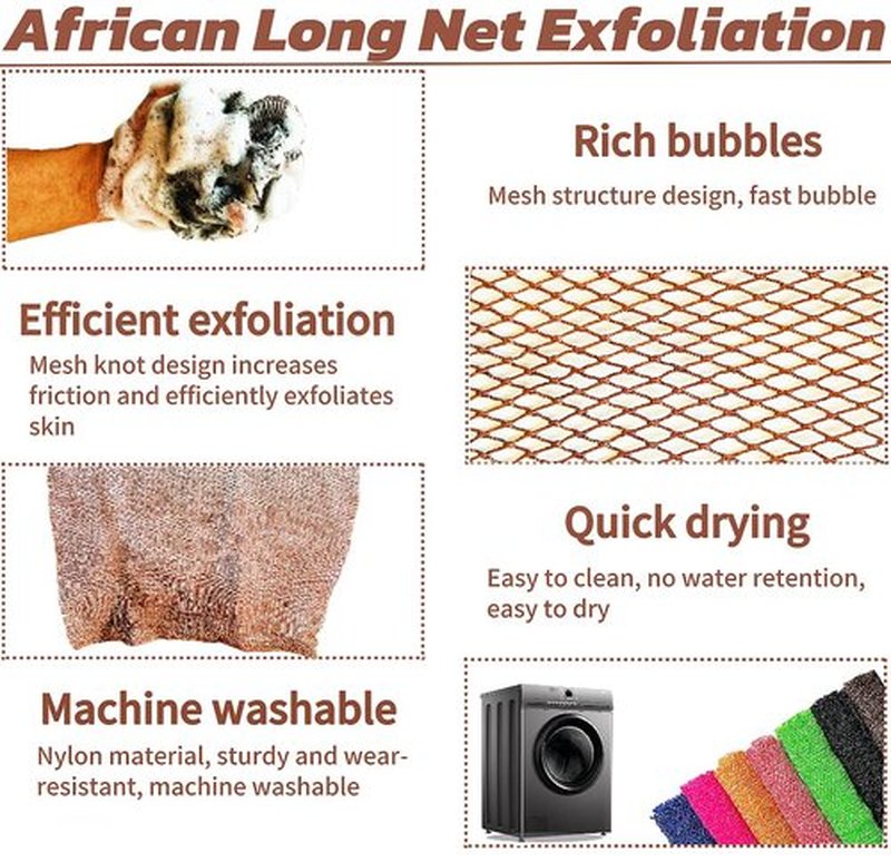 SPMKTBOZAI African Net Sponge Authentic, African Exfoliating Sponge Real African Net Black Owned, African Bath Sponge Back Scrubber, Body Exfoliator Shower Bath Accessories (Brown)