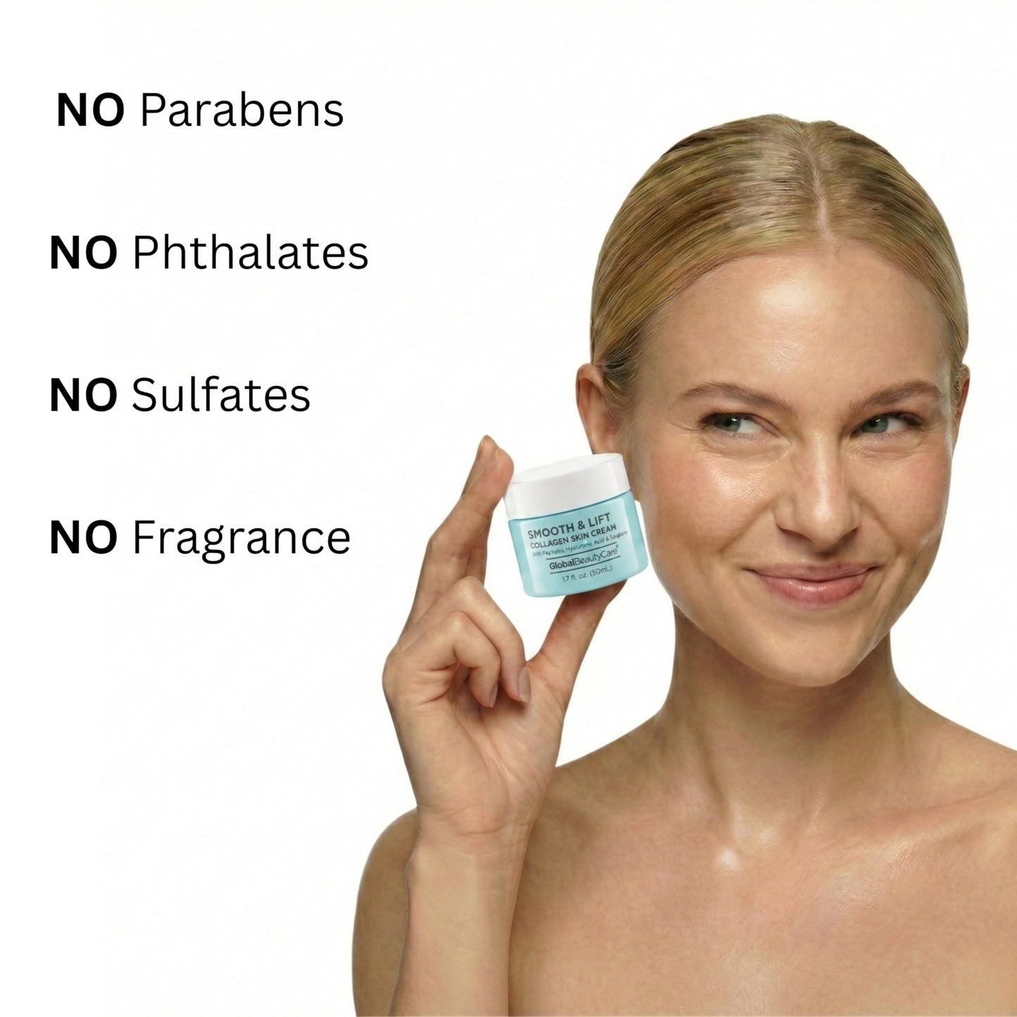 Global Beauty Care Smooth & Lift Collagen Skin Cream wiith Peptides, Hyaluronic Acid & Squalane 1.7 fl oz 50ml