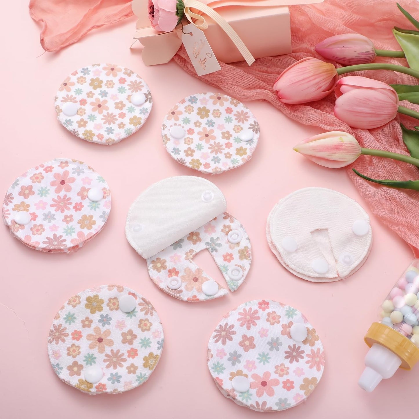 Breling 18 Pack Feeding Tube Pads Button Pad Gtube Button Covers Reusable g Tube Cutie Dinosaur Feeding Supplies for Kids Baby Breastfeeding Nursing Care (Flower)