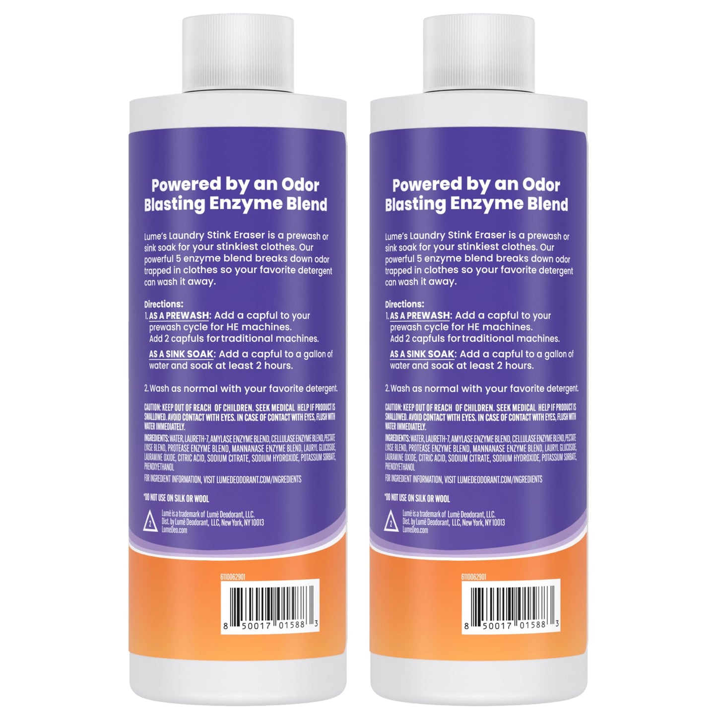 Lume Laundry Stink & Stain Eraser - Detergent Booster & Sink Soak - Eliminates Body Odor In Clothes - Odor Blasting Enzyme Blend - Make Your Detergent Work Better - Free & Clear - 8 fl oz (2 Pack)