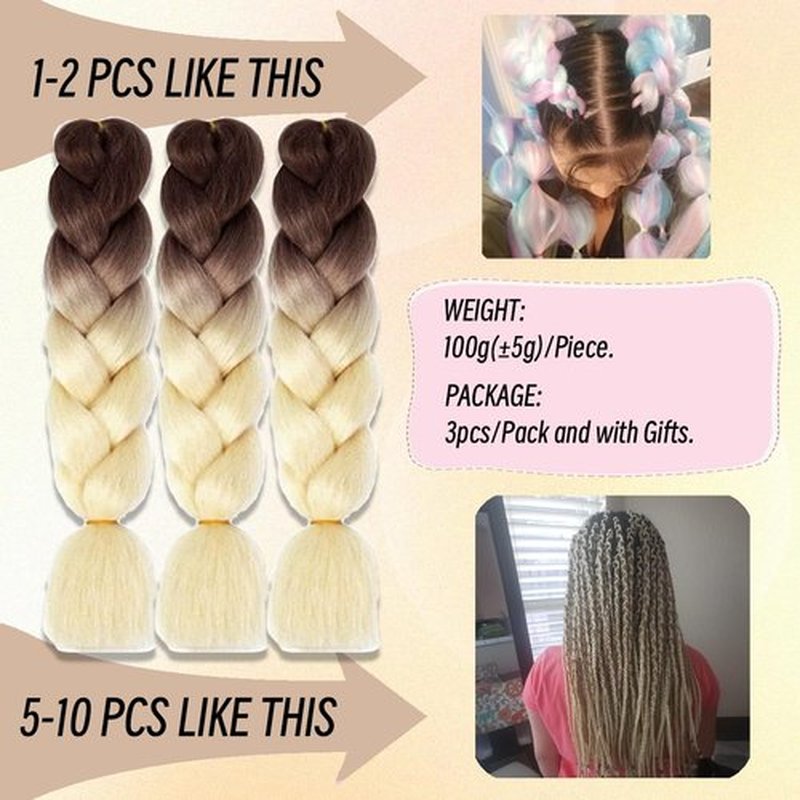 Jumbo Braiding Hair Fiber Silky Colorful Twist Braiding Hair 3pcs Brown to Blonde Colors Extensions Synthetic Hair Brown to Blonde Synthetic Fiber Soft Healthy (24 Inch 3pcs)