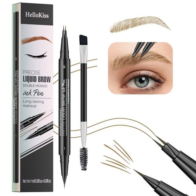Hello Kiss Microblading Eyebrow Pen, Hello Kiss Liquid Eyebrow Pen, Curved Eyebrow Pen, Trailott Eyebrow Pen, Hellokiss Microblading Eyebrow Pen, Magical Curved Brow Pen (Light Brown)