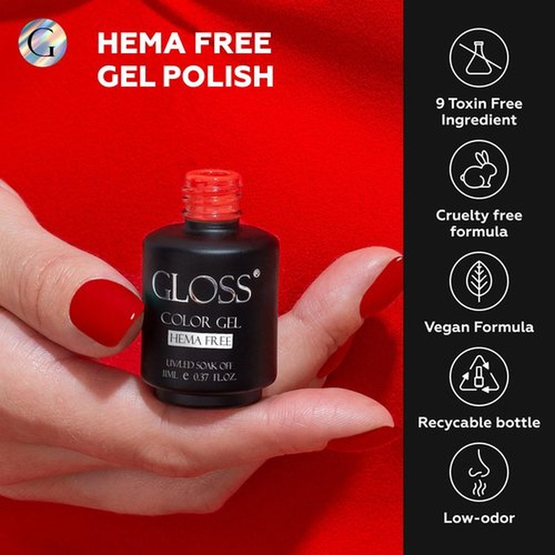 GLOSS HEMA Free Gel Polish Set | 6 Pcs Red Gel Nail Polish with Raspberry, Maroon, Ruby, Red, Burgundy, & Red Wine Colors, Soak off UV LED Gel Polish, Manicure at Home, Gel Nail Art Gifts for Women