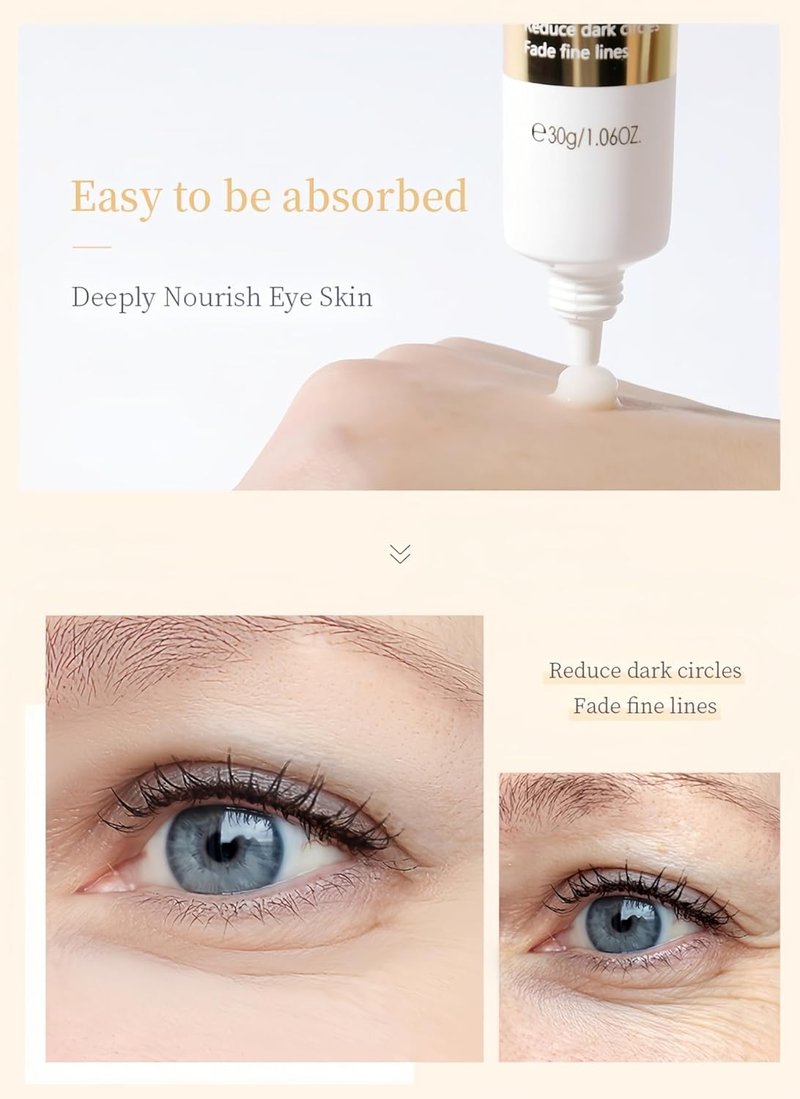 Dark Circles Eye Cream - Snail Mucin & Red Ginseng for Puffiness, Fine Lines | Intense Moisturizing, 30g