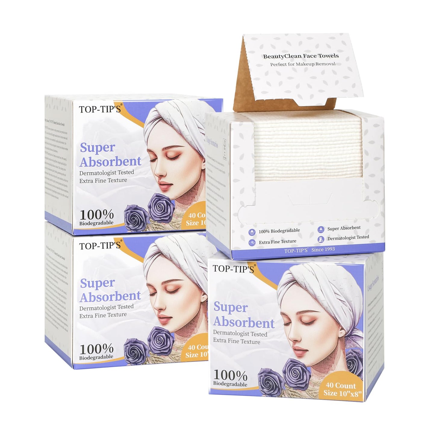 Disposable Face Towels(4 Box), Biodegradable Soft & Skin Friendly Face Towelettes Disposable, Makeup Remover Dry Wipes Tissue for Women, Facial Wash Cloth Travel