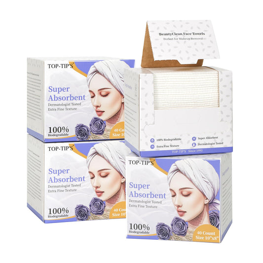Disposable Face Towels(4 Box), Biodegradable Soft & Skin Friendly Face Towelettes Disposable, Makeup Remover Dry Wipes Tissue for Women, Facial Wash Cloth Travel
