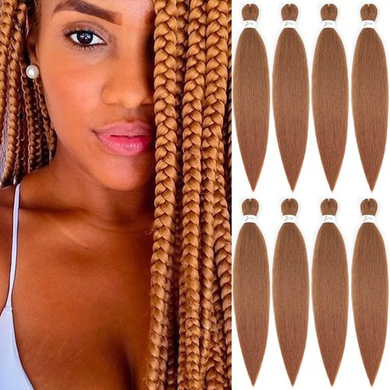 [MULTI PACKS DEAL] Spetra Pre-Stretched Braiding Hair 8 Bundles 24 Inch Auburn Brown- Synthetic Crochet Braids Natural and Soft Box Braids Hot Water Setting Professional Yaki Straight