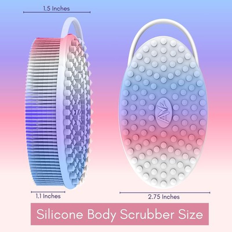 Avilana Silicone Exfoliating Body Scrubber – Dual-Sided Silicone Loofah for Shower, Body Scrubber for Men & Women, Gentle Loofa Alternative, Easy-to-Clean Silicone Body Scrubber (Marbled with Silver)