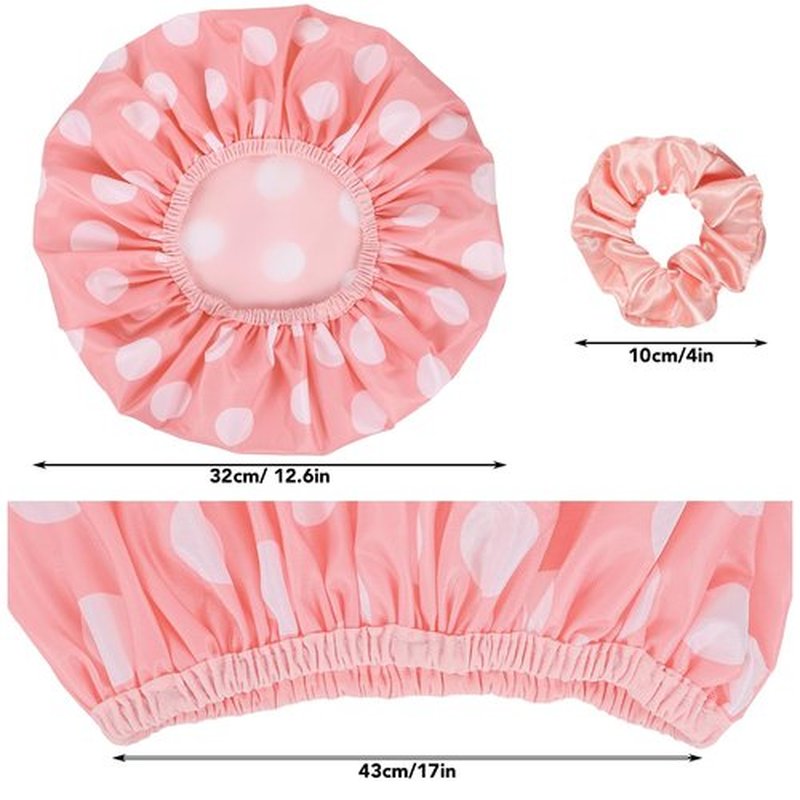 2 Sets Large Shower Caps for Women, Waterproof Shower Cap Double Layers Bath Caps Stocking Stuffers for Women Long Thick Hair