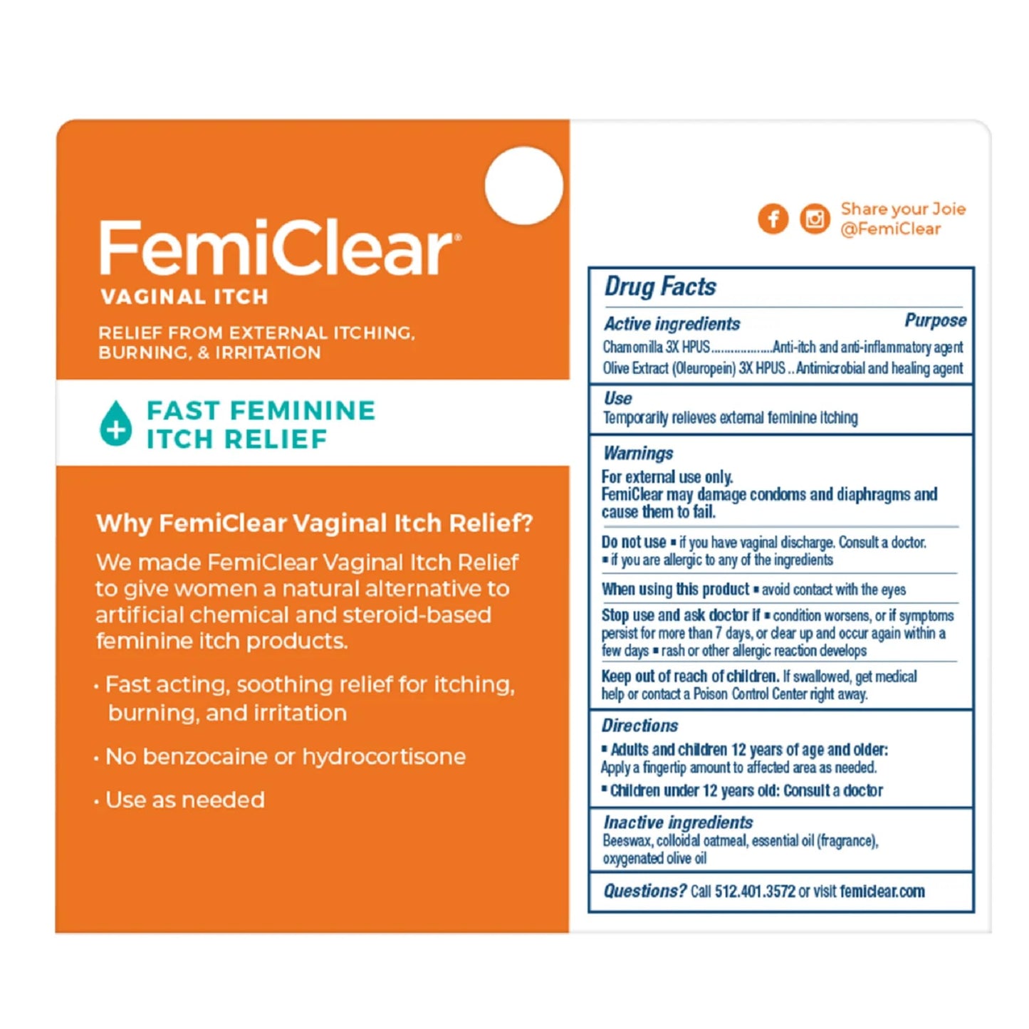 FemiClear Vulva Itch Relief Ointment, Fast-Acting, 0.5 Oz