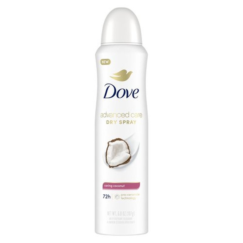 Dove Advanced Care Antiperspirant Deo Dry Spray Caring Coconut Pack of 12 to help your skin barrier repair after shaving 72h odor controlandall-day sweat protection for soft resilient underarms 3.8oz