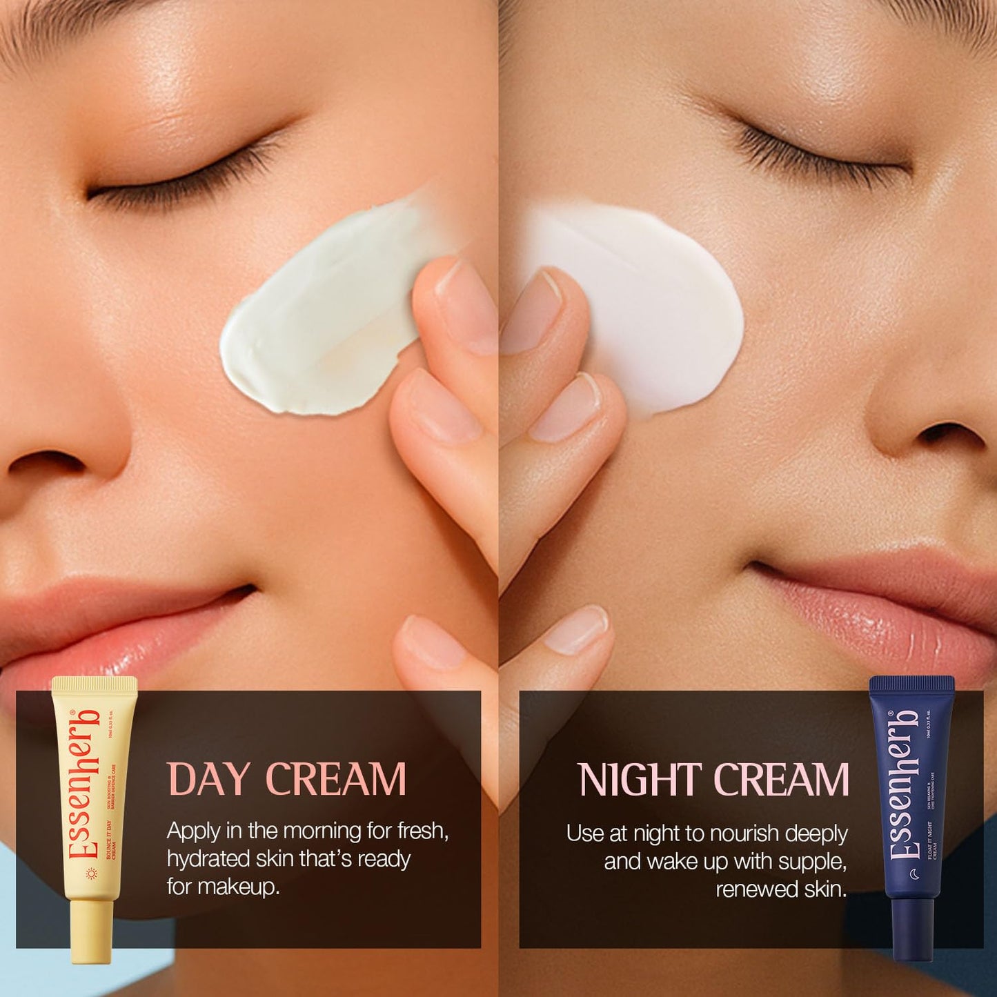 ESSENHERB Day to Night Routine Program Mini – Bounce It Day Cream & Float It Night Cream | Soybean Extract, Retinol & Ceramide for Glass Skin | Trial & Travel Size Korean Skincare Set (0.33 fl oz EA)
