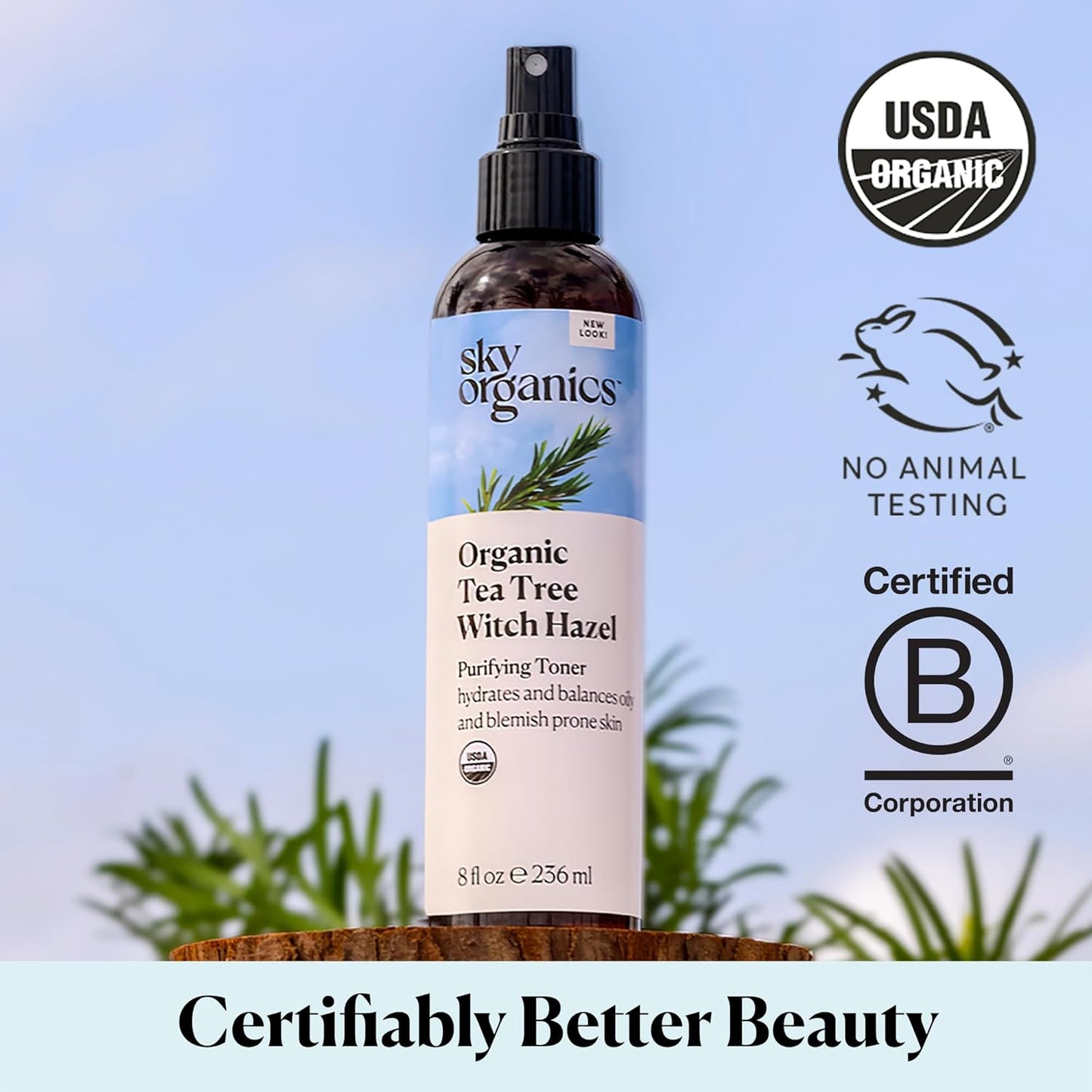 Organic Tea Tree & Witch Hazel Facial Toner - Purifying Hydrating Solution for Blemish-Prone Skin | 8 fl oz
