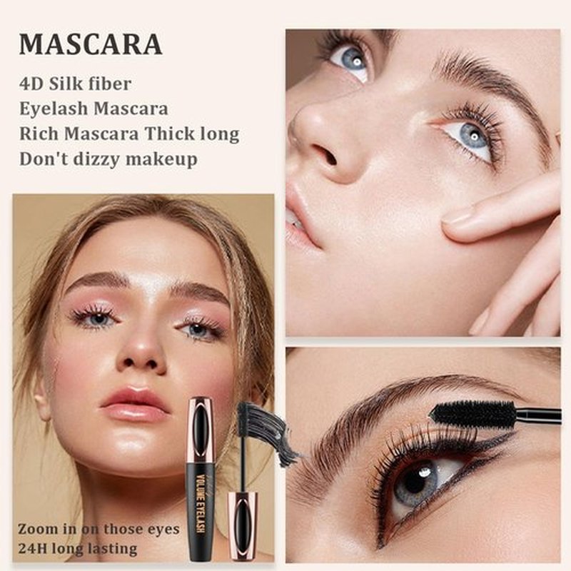 4D Silk Fiber Lash Mascara, Voluminous Fiber Mascara Waterproof & Smudge-Proof Long-Lasting 24 Hours No Flaking Longer Thicker Eyelashes, No Clumping, Extension Stays On All Day (2 Packs)