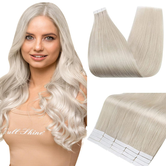 Full Shine Tape in Hair Extensions 12 Inch Tape in Human Hair Extensions 30g Human Hair Extensions Tape in Color 1000 Blonde Seamless Real Hair Extensions Brazilian Double Sided Tape Ins 20PCS