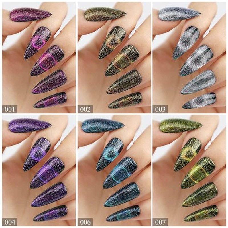 MIZHSE Cat Eye Gel Nail Polish 10 Colors, Magnetic Gel Polish Set with Magnet Stick Black Gel, Holographic Shimmer Galaxy Effect Cat Eye Nail Gel Soak Off Nail Art Manicure Kit Gift for Women