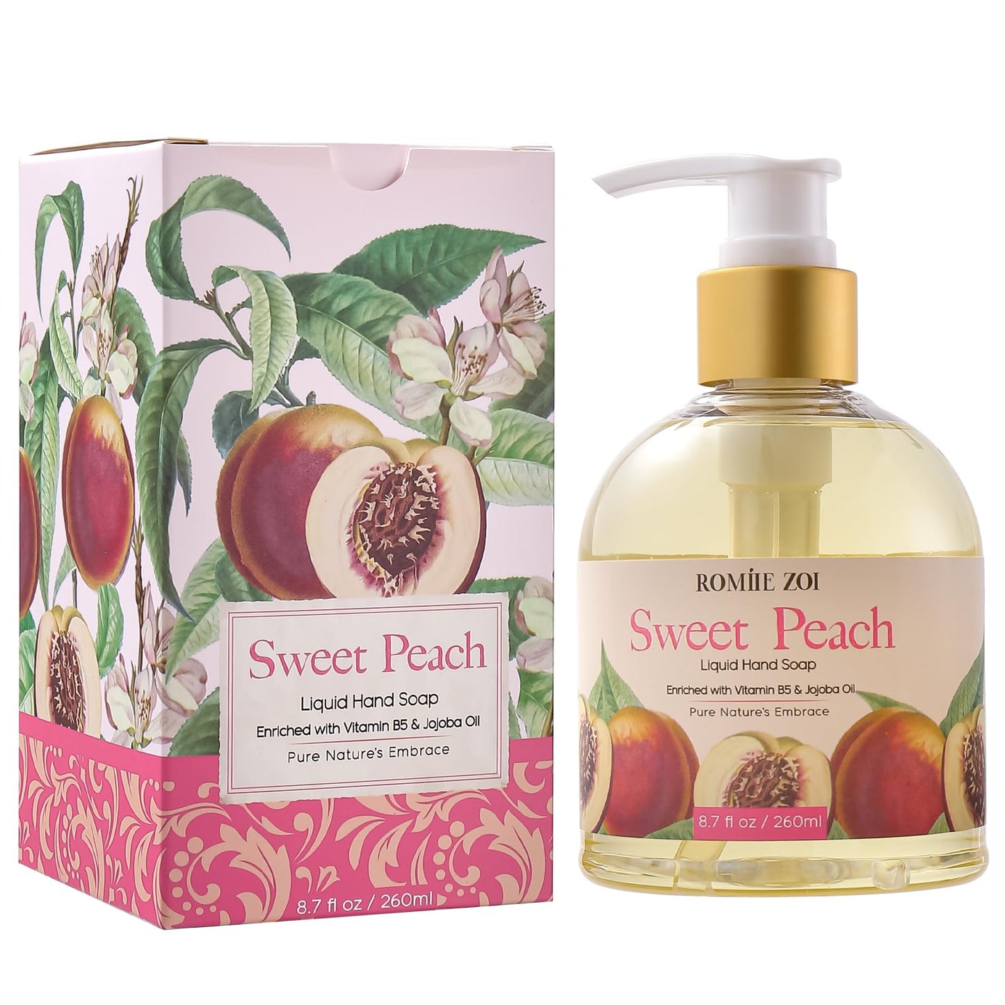 ROMIIE ZOI Liquid Hand Soap, Sweet Peach, 260ml/8.7 fl.oz