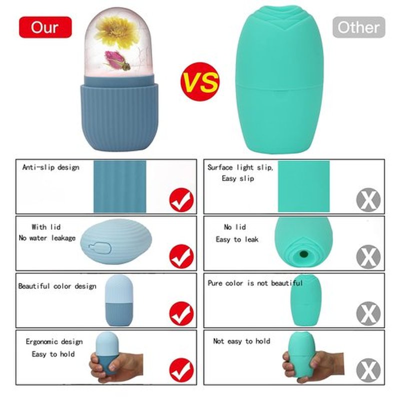 XHJRI Ice Face Roller Massager,Ice Cube Roller for Face, Eyes and Neck Naturally Conditioning and Skin Care,De-Puff Eye Bags,Reduce Migraine Pain,Reusable Massage Silicone Ice Mold (Blue)