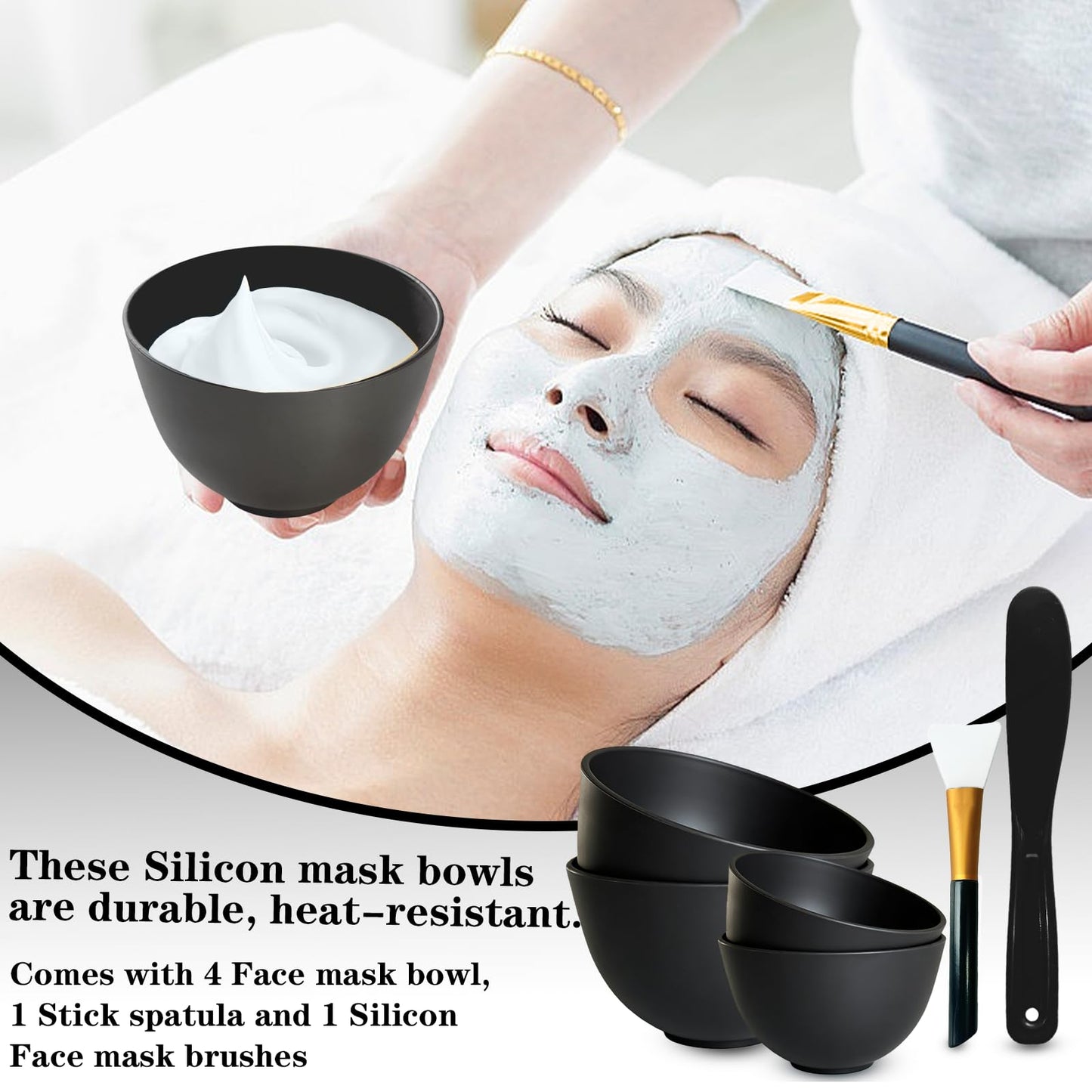 Bigwinyep 4Pcs Silicone Mixing Bowl DIY Hair Color Mixing Bowls for Home Salon Spa Face Skin Applicator Bowl, Black