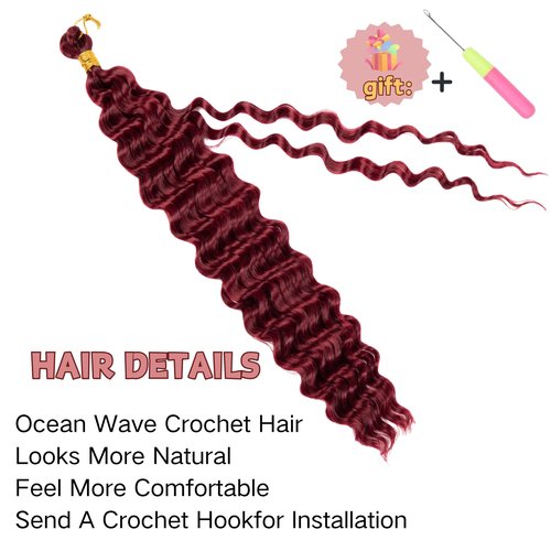Ocean Wave Crochet Hair 20 inch 3packs Deep Wave Crochet Hair Synthetic Wave Curly Braiding Hair Extensions Ocean Wave Braiding Hair for Black Women (20 inch, BUG)