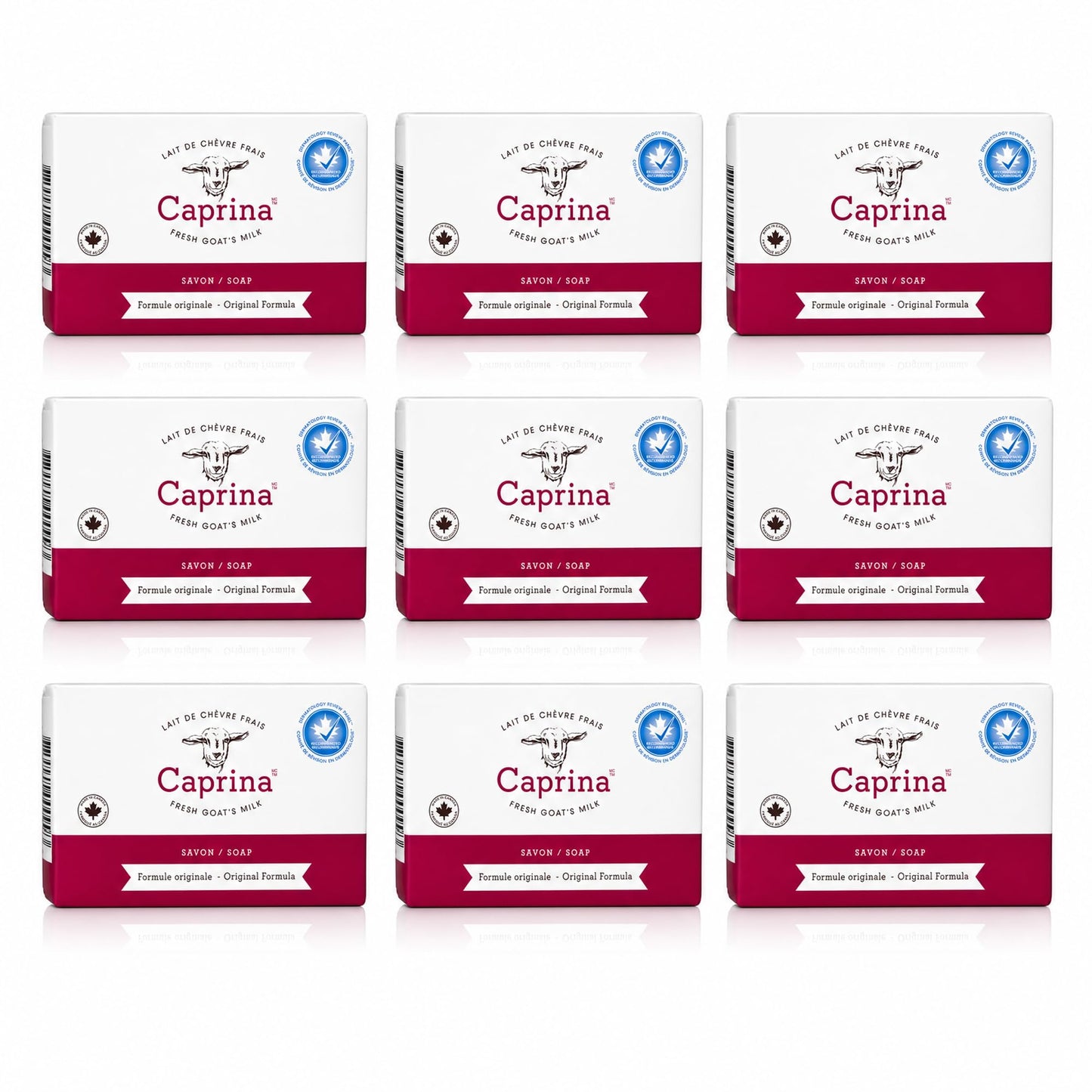 Caprina Goat's Milk Soap Bar, 5 oz (141 g), Pack of 9, Original Formula, Moisturizing Daily Cleanser for Face Hands and Body with Fresh Canadian Goat Milk