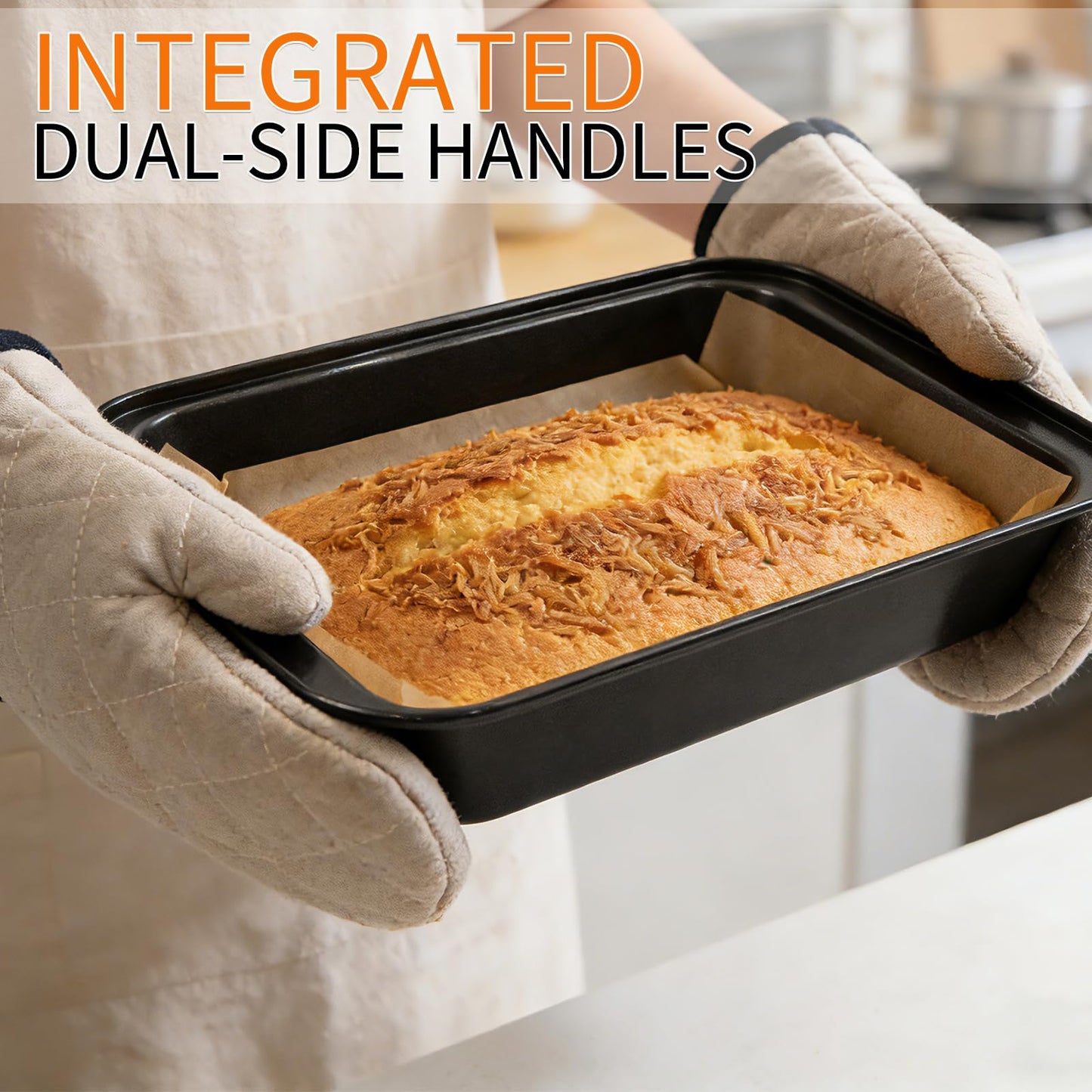 Jibrelxion 3 Pack Rectangular Cake Pan, 9.6"x7.4" Carbon Steel Baking Pan