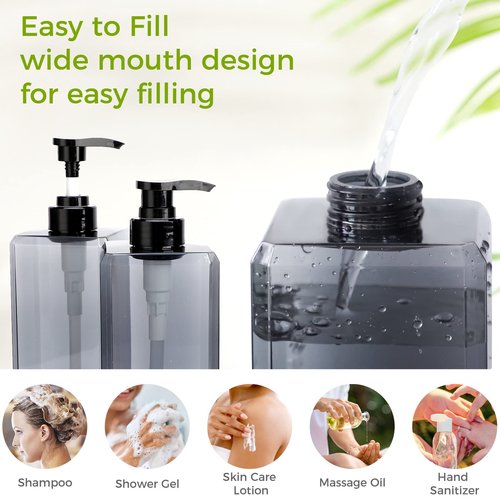 Suream 33.8oz Refillable Shampoo Bottles for Shower, 3Packs 1000ml Large Empty Pump Dispenser with 4PCS Lables for Shampoo, Body Soap, Hand Soap, Conditioner, for Bathroom, Kitchen, Hotel, Salon, SPA