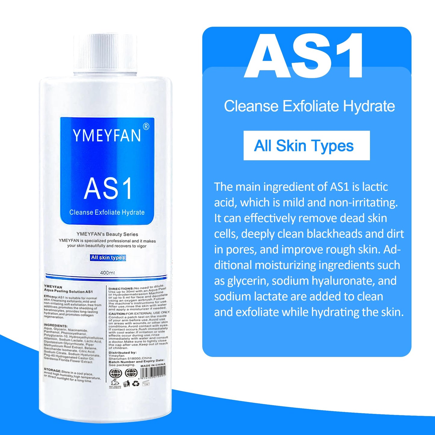 YMEYFAN AS1 SA2 AO3 Aqua Peeling Solution(English Ver.), Hydro Facial Solution for Hydrogen Oxygen Facial Machine Professional, Hydrating Serums for Facial Cleansing, Nourishing, Exfoliate(400ml/3Pcs)