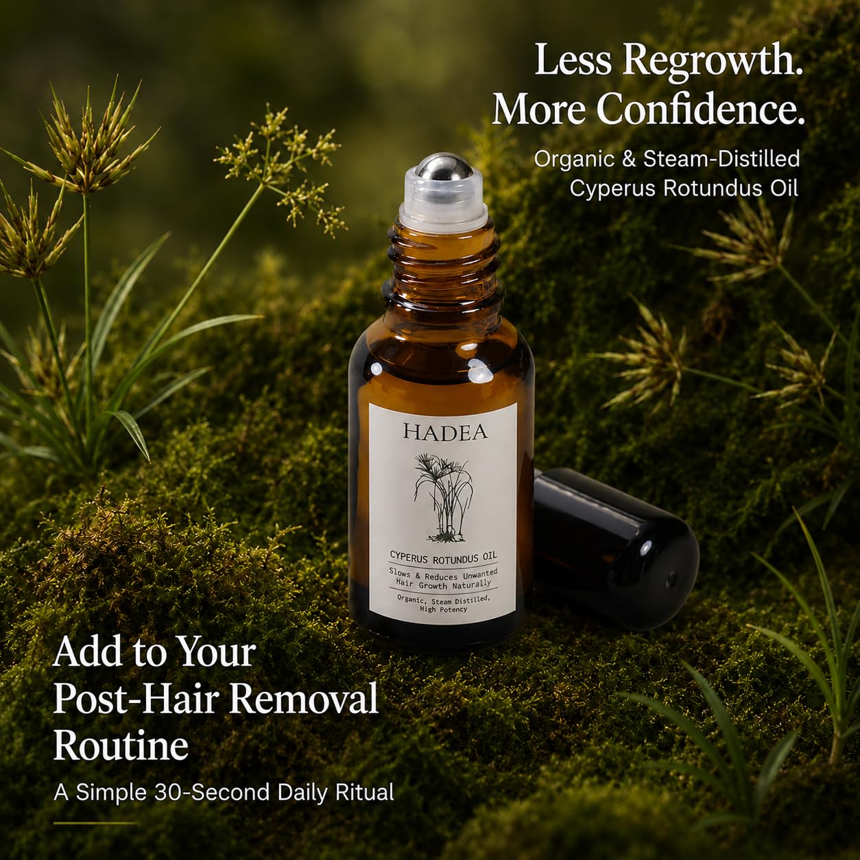 Cyperus Rotundus Oil to Reduce and Slow Down Unwanted Hair Growth, For PCOS, Hirsitusim, Any Unwanted Hair | Cypress Rotundus | Organic Cyprus Oil Travel Size Roll On (15 ml)