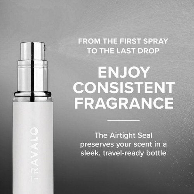 Travalo Classic HD Perfume Atomizer 3 Bundle Refillable System Travel TSA Approved | Reusable Easy-Fill Mini Pump Sprayer | Lightweight Elegant w/Volume Window | White, Titanium, Silver 3 Pack 0.17oz