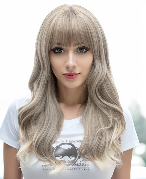 Rugelyss Ash Blonde Gray Long Wigs Heat Resistant Synthetic Cosplay Wavy Wigs with Bangs for Women