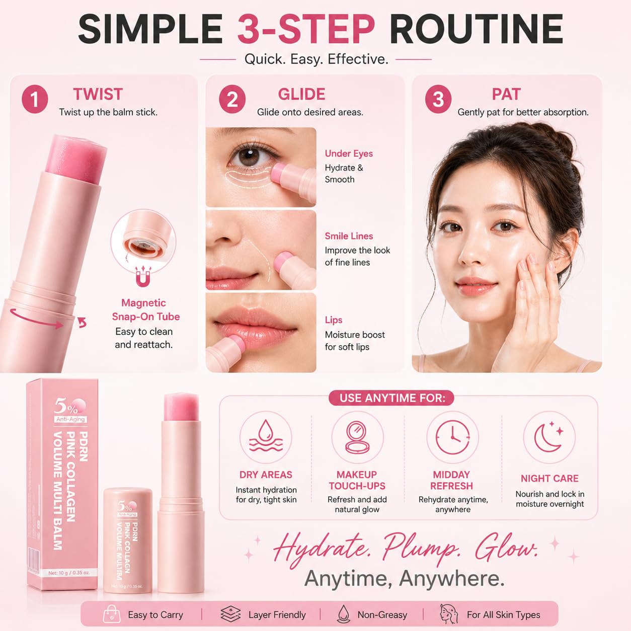 PDRN Pink Collagen Volume Multi Balm Stick, 0.35 oz