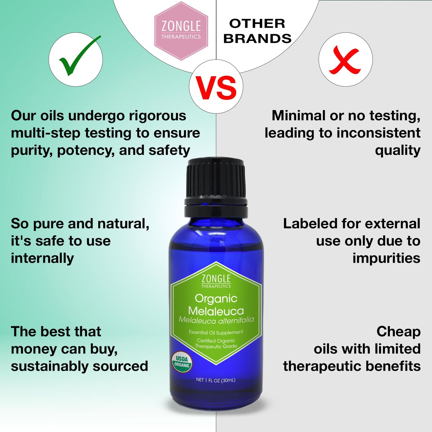 Organic, Tea Tree, Melaleuca, Oil, Food Grade – 100% Pure, Tea Tree Essential Oil, by Zongle Therapeutics, 1 OZ