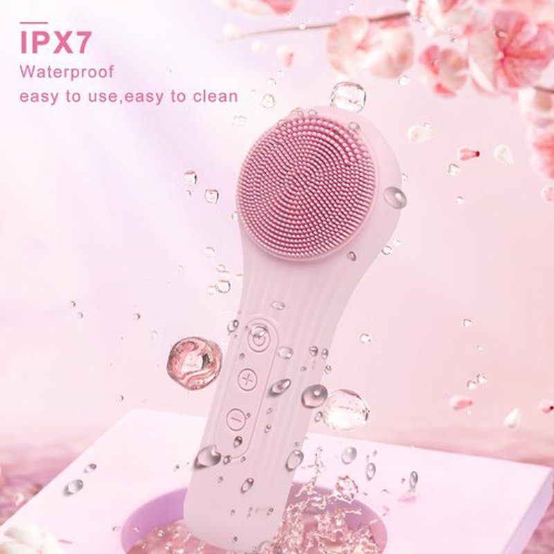 Feoflen Silicone Face Scrubber Exfoliator, Silicone Face Wash Brush for Men & Women, Ipx7 Waterproof Rechargeable Facial Cleaner for Deep Cleansing, Exfoliating, Massage Face Scrubber (Pink)