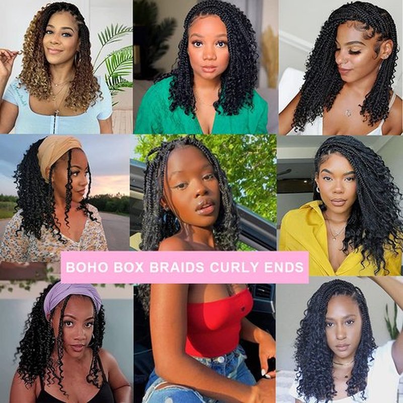 Unionbeauty Boho Box Braids Crochet Hair 14 Inch 8pcs Goddess Box Braids Crochet Hair for Black Woman Crochet Box Btaids Bohemian Hippie Crochet Braids Hair Synthetic Braiding Hair Extension 1B/33/30#