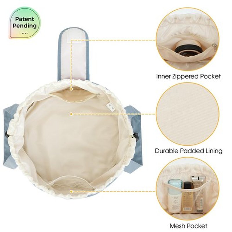 Barrel Drawstring Makeup Bag Large Cosmetic Bag Make up Bags Toiletry Organizer for Women (Greyish Blue) (Patent)